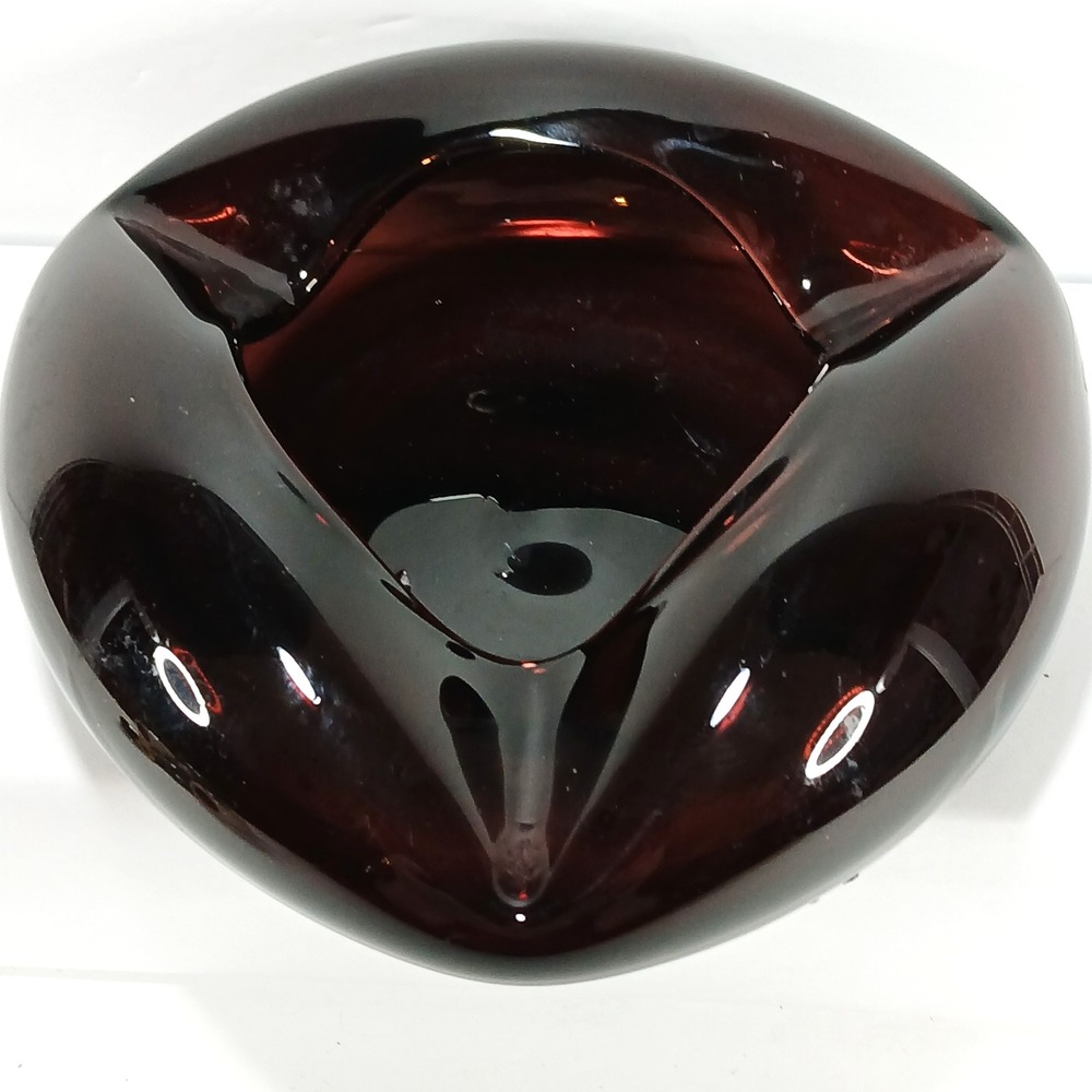 Vintage MCM Amethyst Art Glass Ashtray Mid Century Modern Triangular Heavy Glass